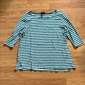 Lands' End Teal & White Striped Boatneck Long Sleeve Tee